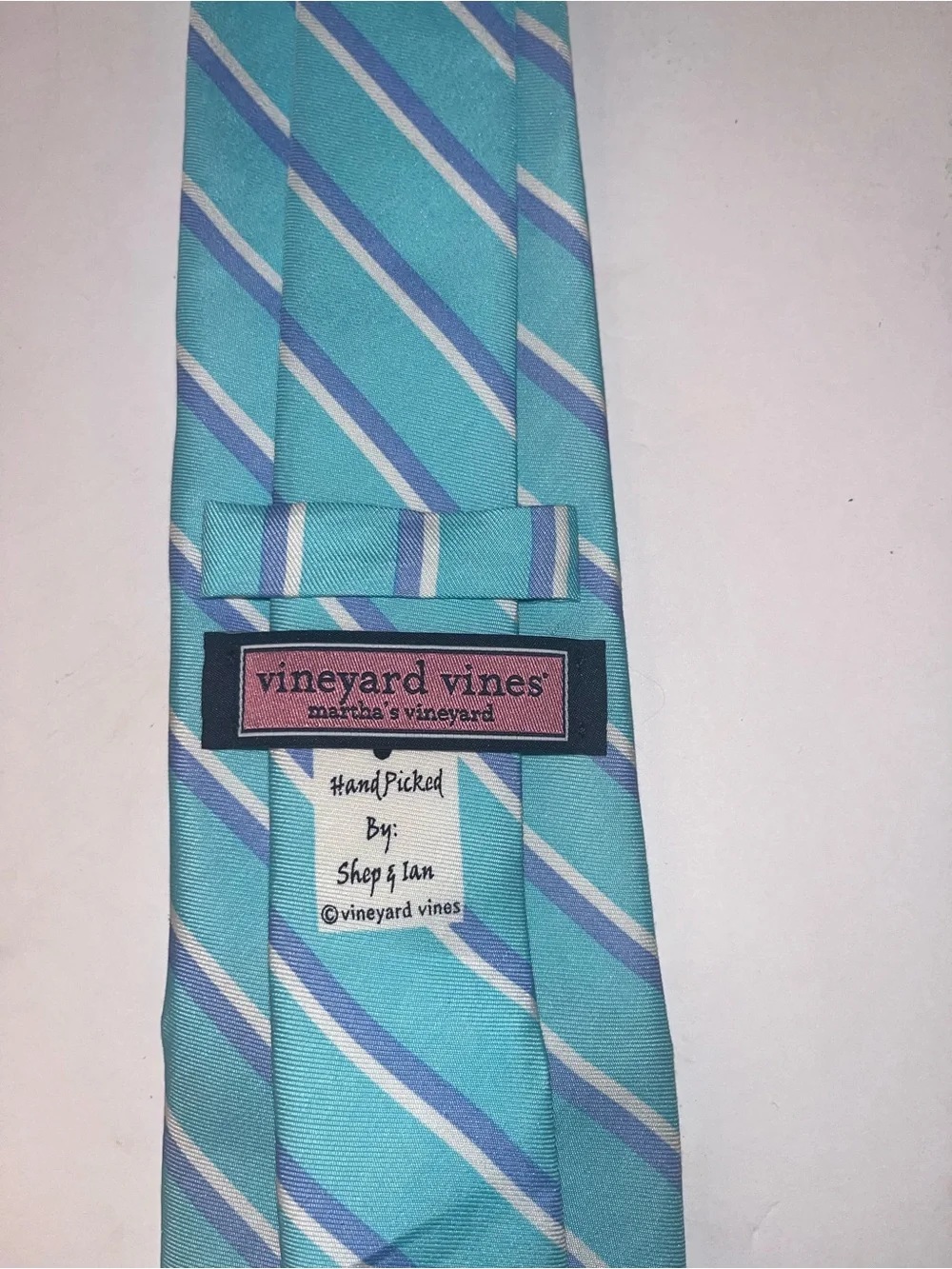 Men's Aqua Striped Silk Tie - Classic Formal Accessory Vineyard Vines NWT Blue